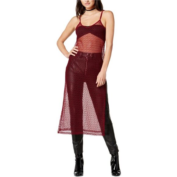 Twin Womens Fishnet Tunic Midi Dress, Red, NWT - Picture 1 of 1
